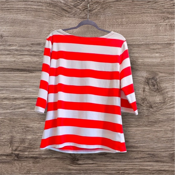 Allegra K Red and White Striped Long Sleeve Top - Picture 3 of 4